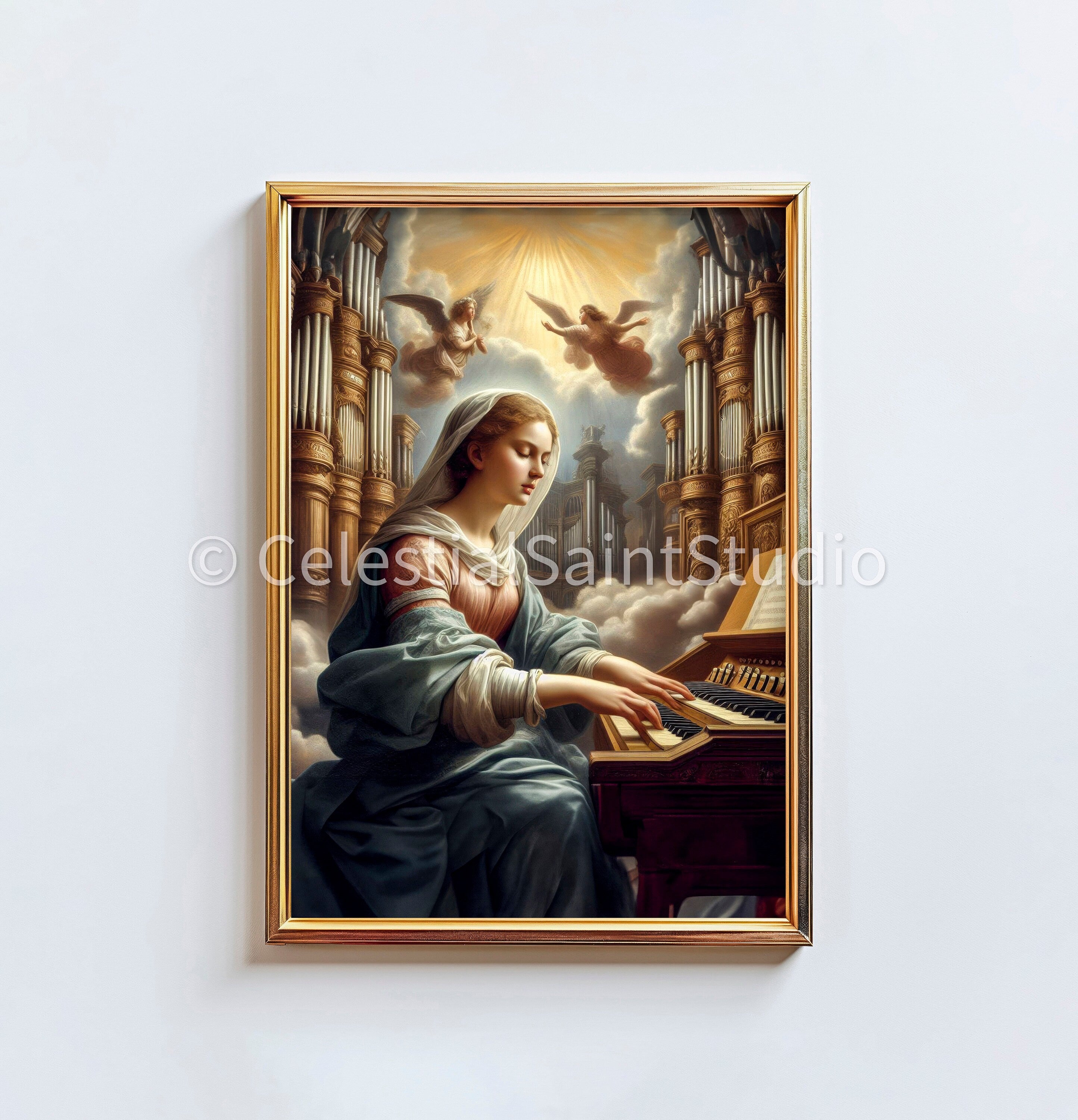 St. Cecilia | DIGITAL OIL PAINT | Catholic Printable | Catholic Art | Patron Saint | Digital Download