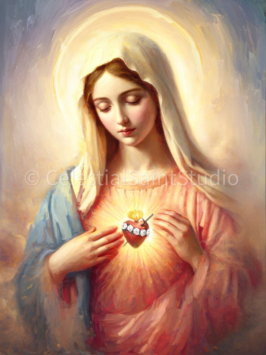 Religious Icon, The Immaculate cheapest Heart of Mary, Heart of Mercy, El corazón Inmaculado de María, by EvonaGallery