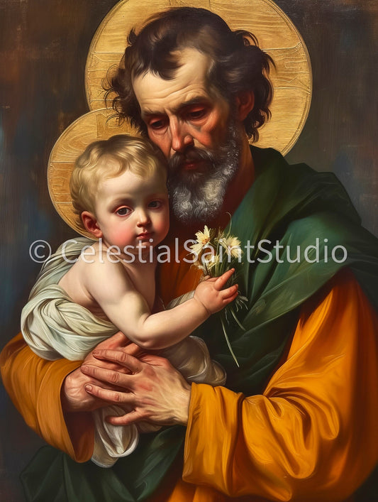 St. Joseph | DIGITAL OIL PAINT | Catholic Printable | Catholic Art | Patron Saint | Digital Download