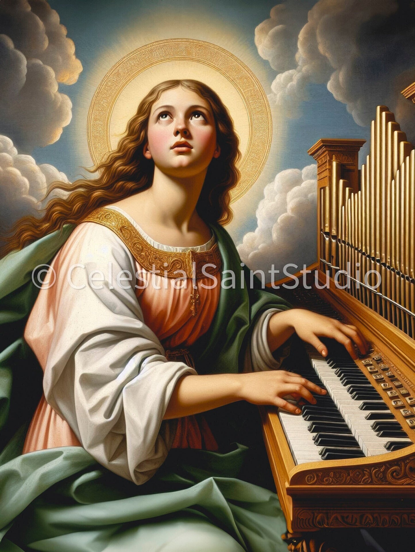 St. Cecilia | DIGITAL OIL PAINT | Catholic Printable | Catholic Art | Patron Saint | Digital Download