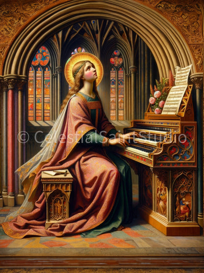 St. Cecilia | DIGITAL OIL PAINT | Catholic Printable | Catholic Art | Patron Saint | Digital Download