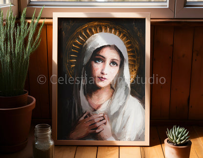 Blessed Virgin Mary | DIGITAL OIL PAINT | Catholic Printable | Digital Download | Patron Saint | Catholic Art