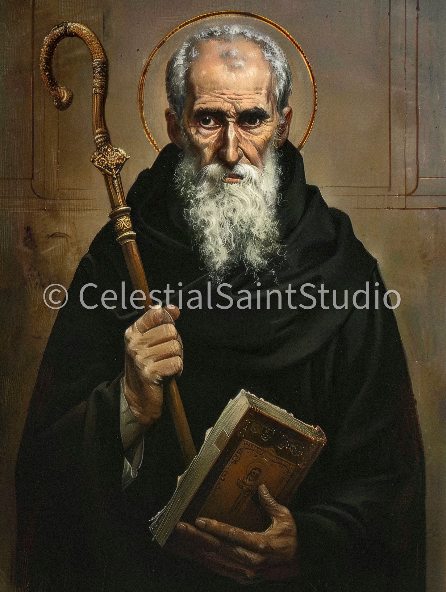 St. Benedict of Nursia | DIGITAL OIL PAINT | Catholic Printable | Catholic Art | Patron Saint | Digital Download