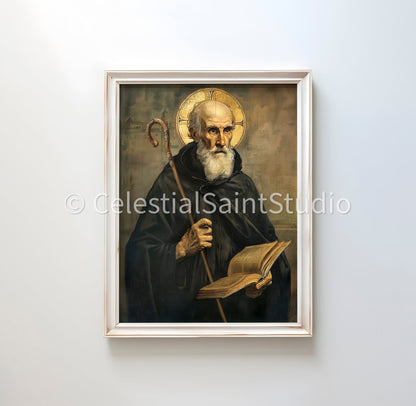 St. Benedict of Nursia | DIGITAL OIL PAINT | Catholic Printable | Catholic Art | Patron Saint | Digital Download