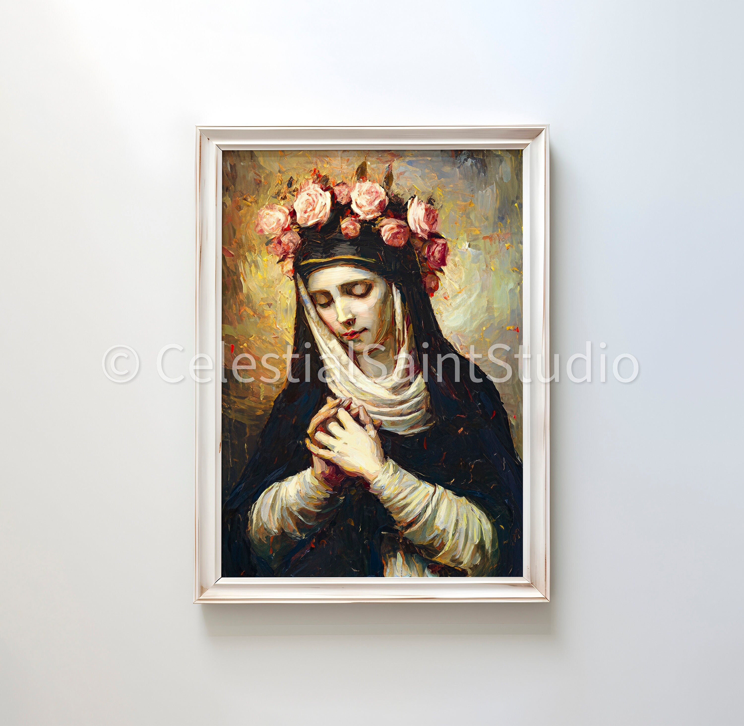 St. Rose of Lima | DIGITAL OIL PAINT | Catholic Printable | Catholic Art | Digital Download