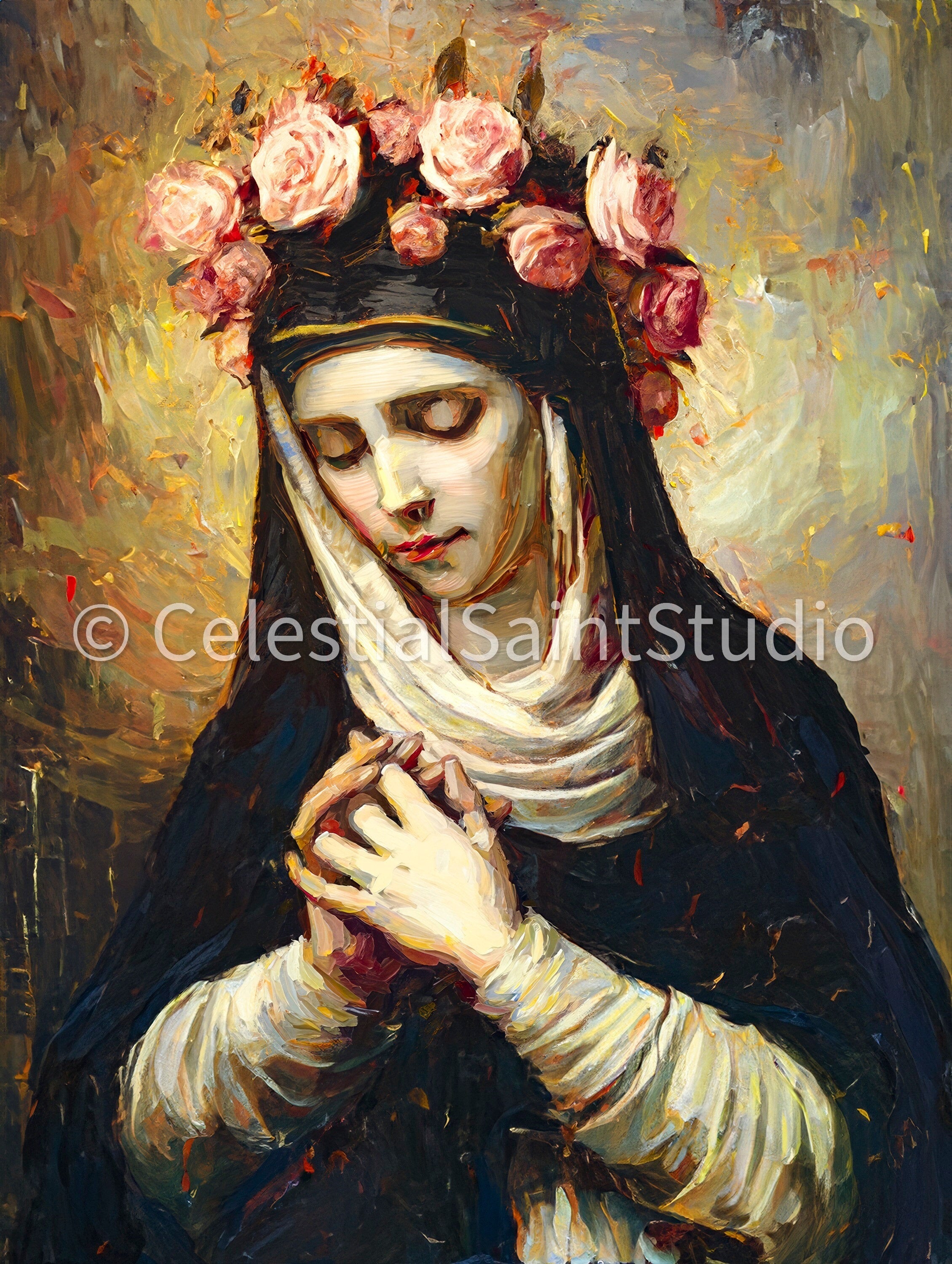 St. Rose of Lima | DIGITAL OIL PAINT | Catholic Printable | Catholic Art | Digital Download