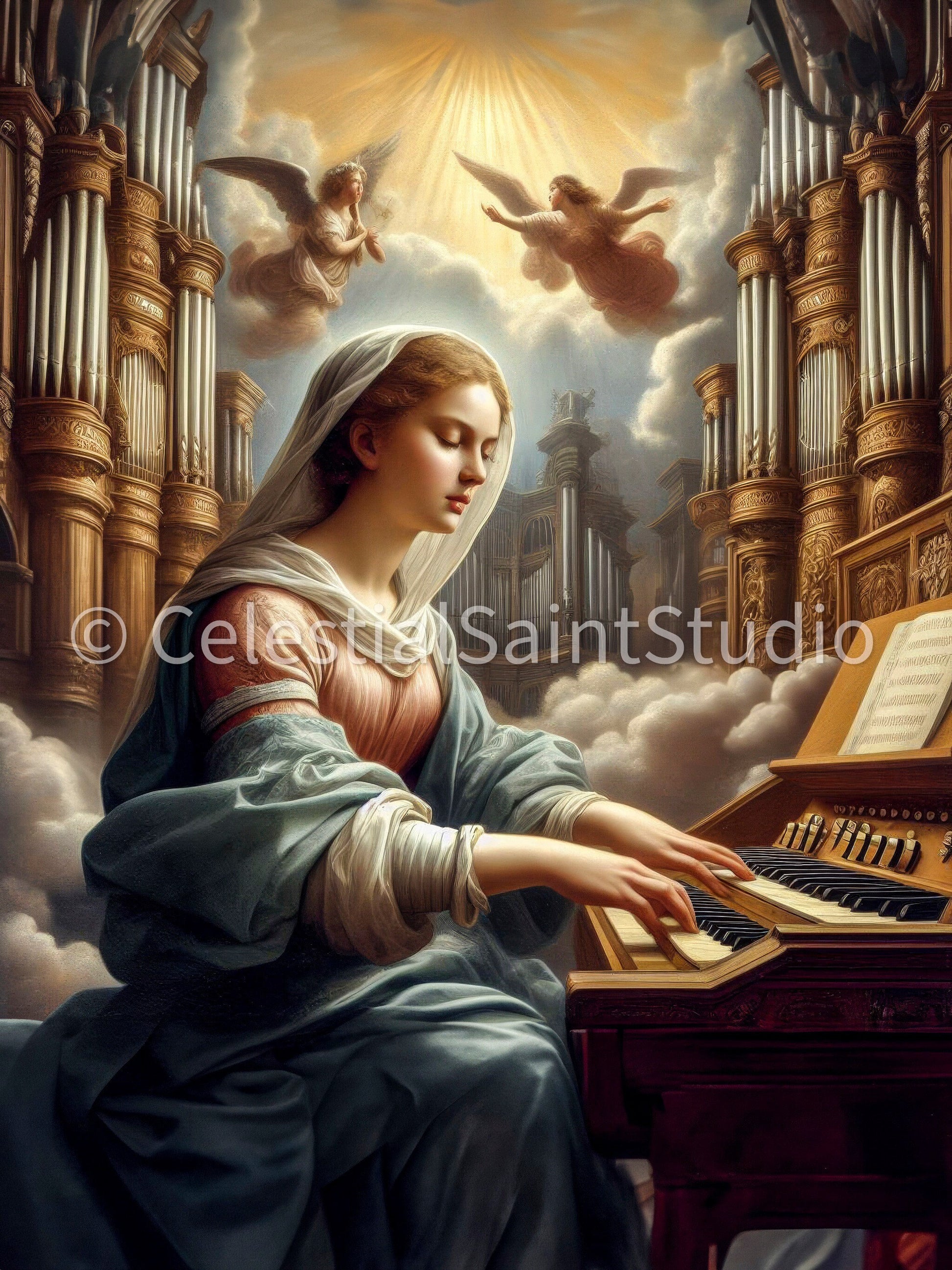 St. Cecilia | DIGITAL OIL PAINT | Catholic Printable | Catholic Art | Patron Saint | Digital Download