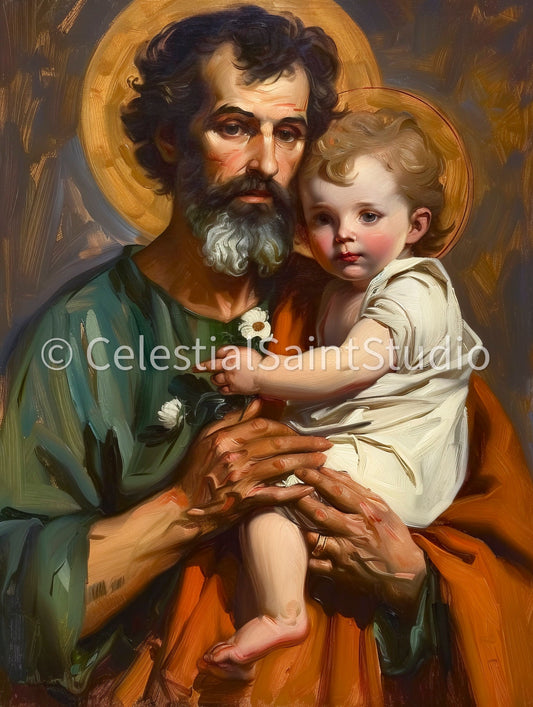 St. Joseph | DIGITAL OIL PAINT | Catholic Printable | Catholic Art | Patron Saint | Digital Download