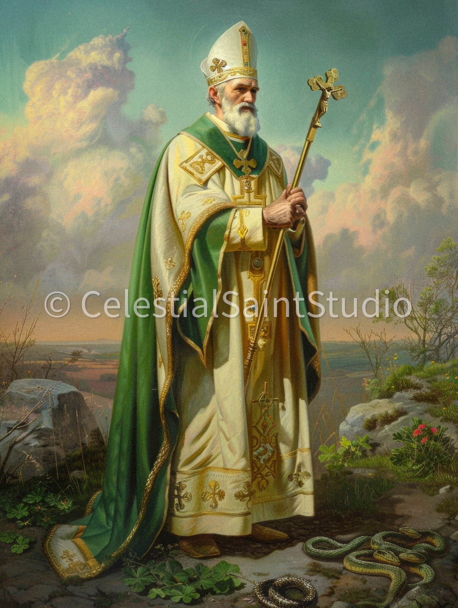 St. Patrick | DIGITAL OIL PAINT | Catholic Printable | Catholic Art | Patron Saint | Digital Download