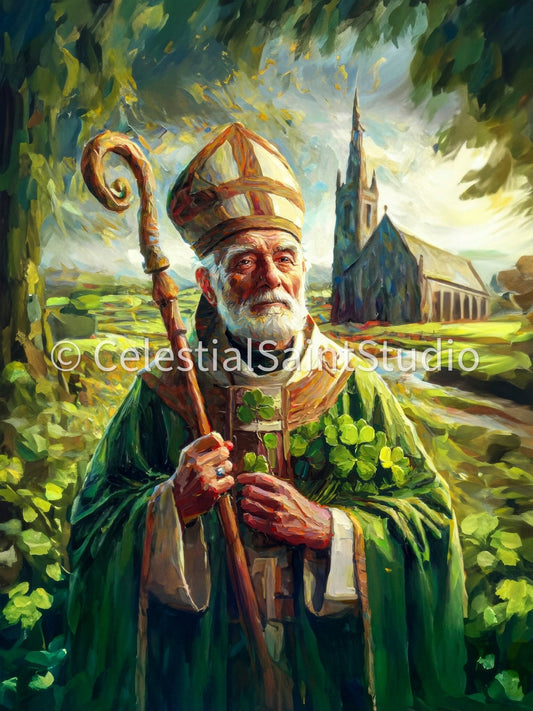 St. Patrick | DIGITAL OIL PAINT | Catholic Printable | Catholic Art | Patron Saint | Digital Download