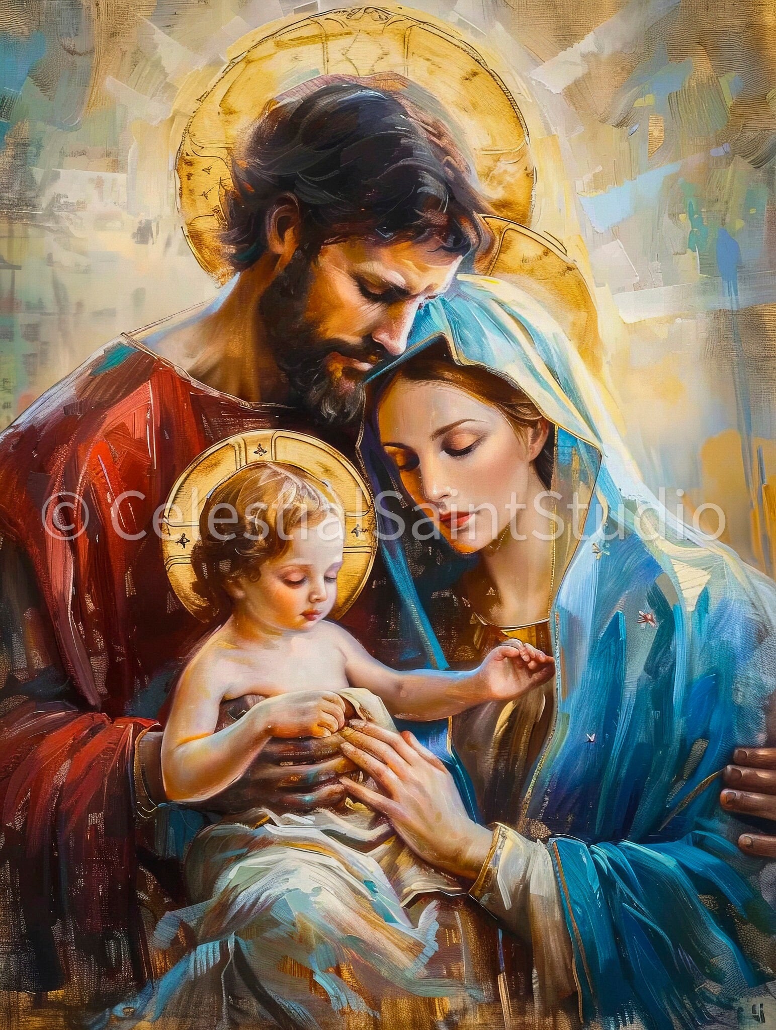 Holy Family | DIGITAL OIL PAINT | Catholic Printable | Catholic Art | Patron Saint | Digital Download