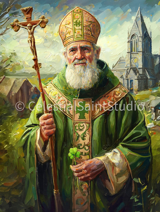 St. Patrick | DIGITAL OIL PAINT | Catholic Printable | Catholic Art | Patron Saint | Digital Download