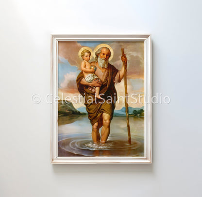 St. Christopher | DIGITAL OIL PAINT | Catholic Printable | Catholic Art | Patron Saint | Digital Download | Portrait