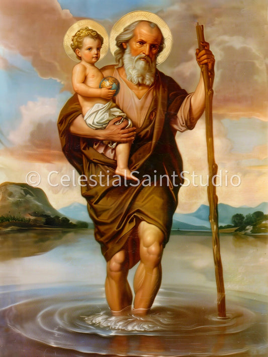 St. Christopher | DIGITAL OIL PAINT | Catholic Printable | Catholic Art | Patron Saint | Digital Download | Portrait