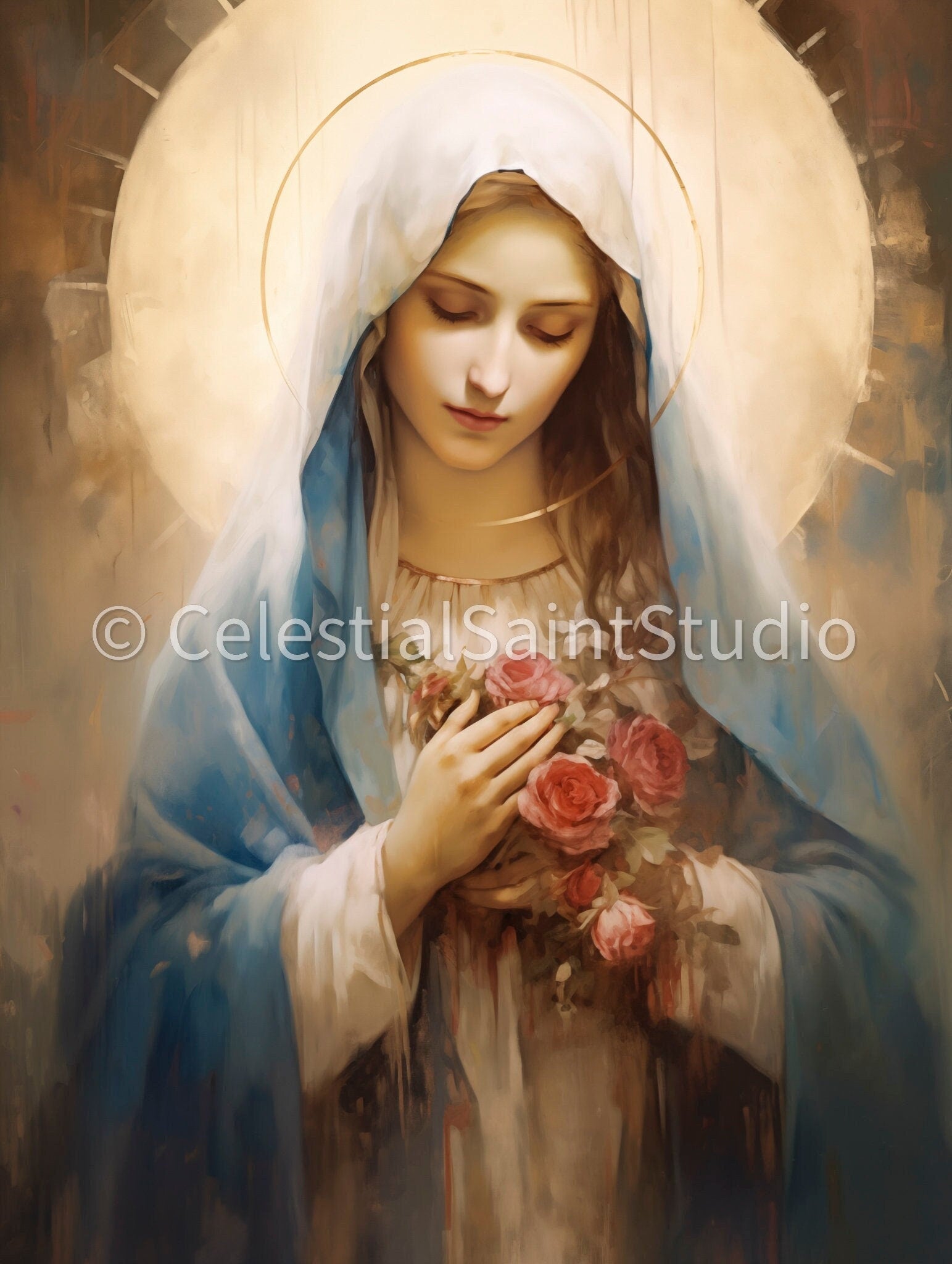 Blessed Virgin Mary | Our Lady | DIGITAL OIL PAINT | Catholic Printable | Digital Download | Catholic Art