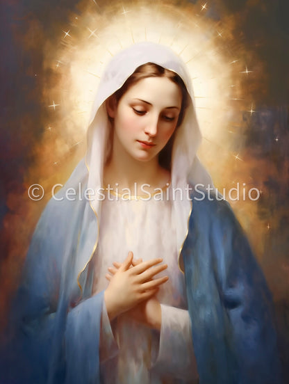 Blessed Virgin Mary | Our Lady | DIGITAL OIL PAINT | Catholic Printable | Digital Download | Patron Saint | Catholic Art