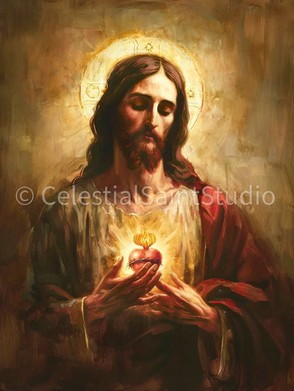 Sacred Heart of Jesus | DIGITAL OIL PAINT | Catholic Printable | Digital Download | Catholic Art