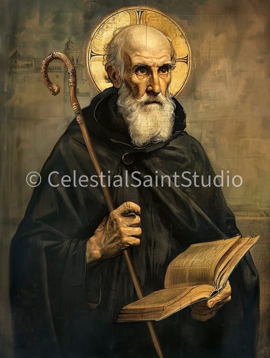 St. Benedict of Nursia | DIGITAL OIL PAINT | Catholic Printable | Catholic Art | Patron Saint | Digital Download