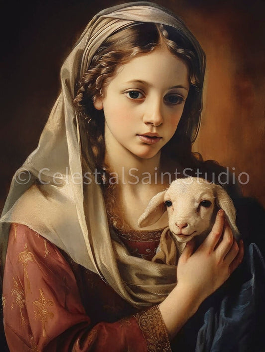 St. Agnes | DIGITAL OIL PAINT | Catholic Printable | Digital Download | Patron Saint | Catholic Art