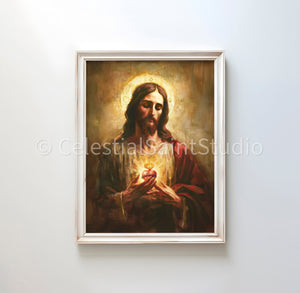 Sacred Heart of Jesus | DIGITAL OIL PAINT | Catholic Printable | Digital Download | Catholic Art