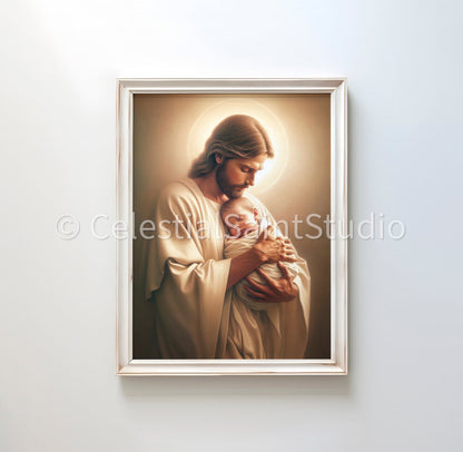 Christ holding baby | Christian Art | Pics of Jesus | Digital Download