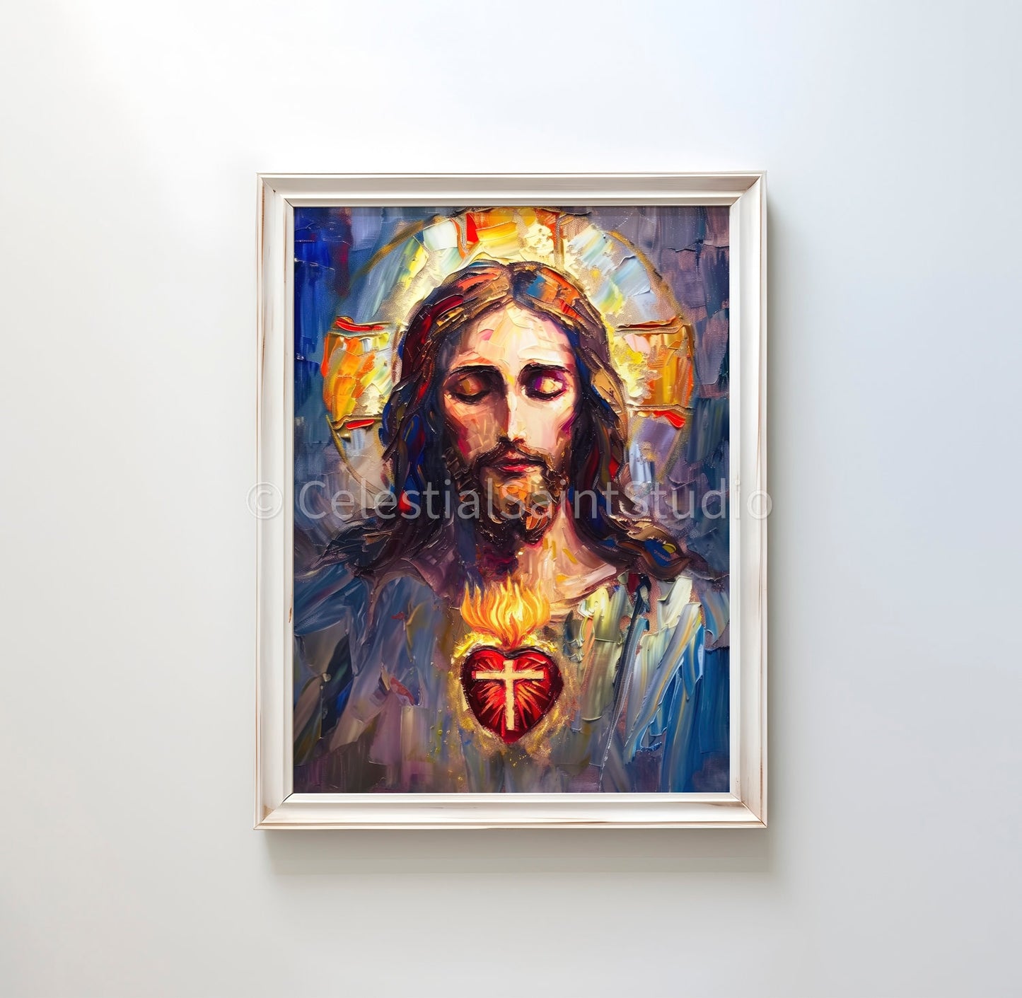 Sacred Heart of Jesus | Sagrado Corazon De Jesus | Digital Oil Paint | Catholic Printable | Digital Download