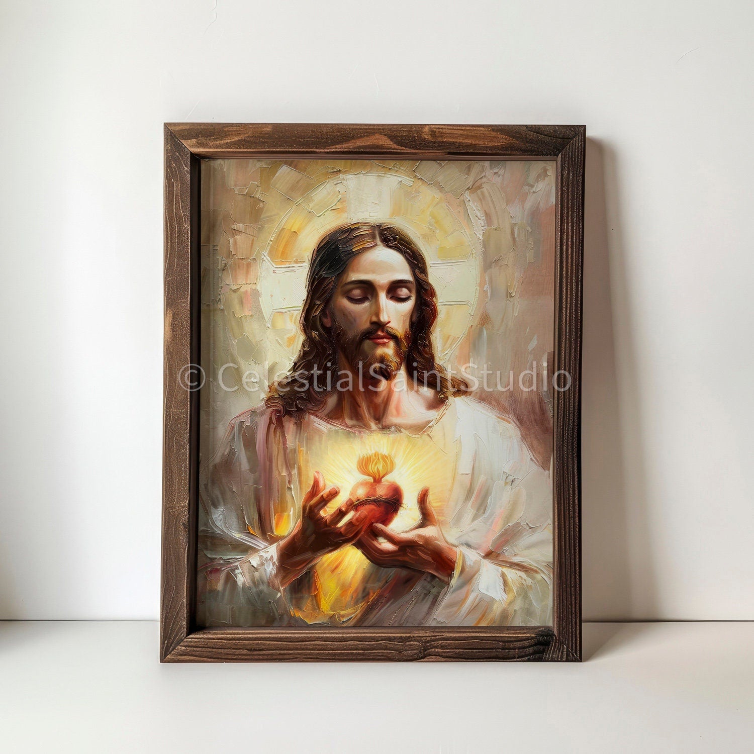 Sacred Heart of Jesus | Sagrado Corazon De Jesus | Digital Oil Paint | Catholic Printable | Digital Download