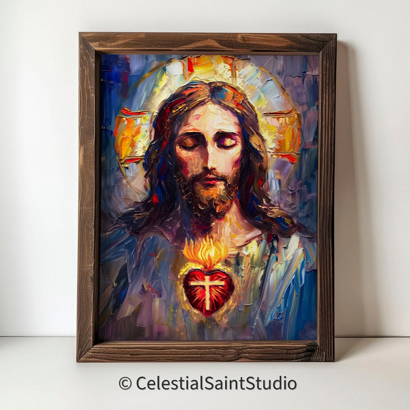 Sacred Heart of Jesus | Sagrado Corazon De Jesus | Digital Oil Paint | Catholic Printable | Digital Download