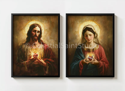 Sacred Hearts of Jesus and Mary | Sagrado Corazon De Jesus | Immaculate Heart of Mary | Digital Download | Catholic Art