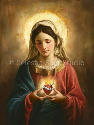 Sacred Hearts of Jesus and Mary | Sagrado Corazon De Jesus | Immaculate Heart of Mary | Digital Download | Catholic Art