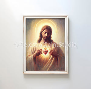 Sacred Heart of Jesus | Sagrado Corazon De Jesus | Digital Oil Paint | Catholic Printable | Digital Download