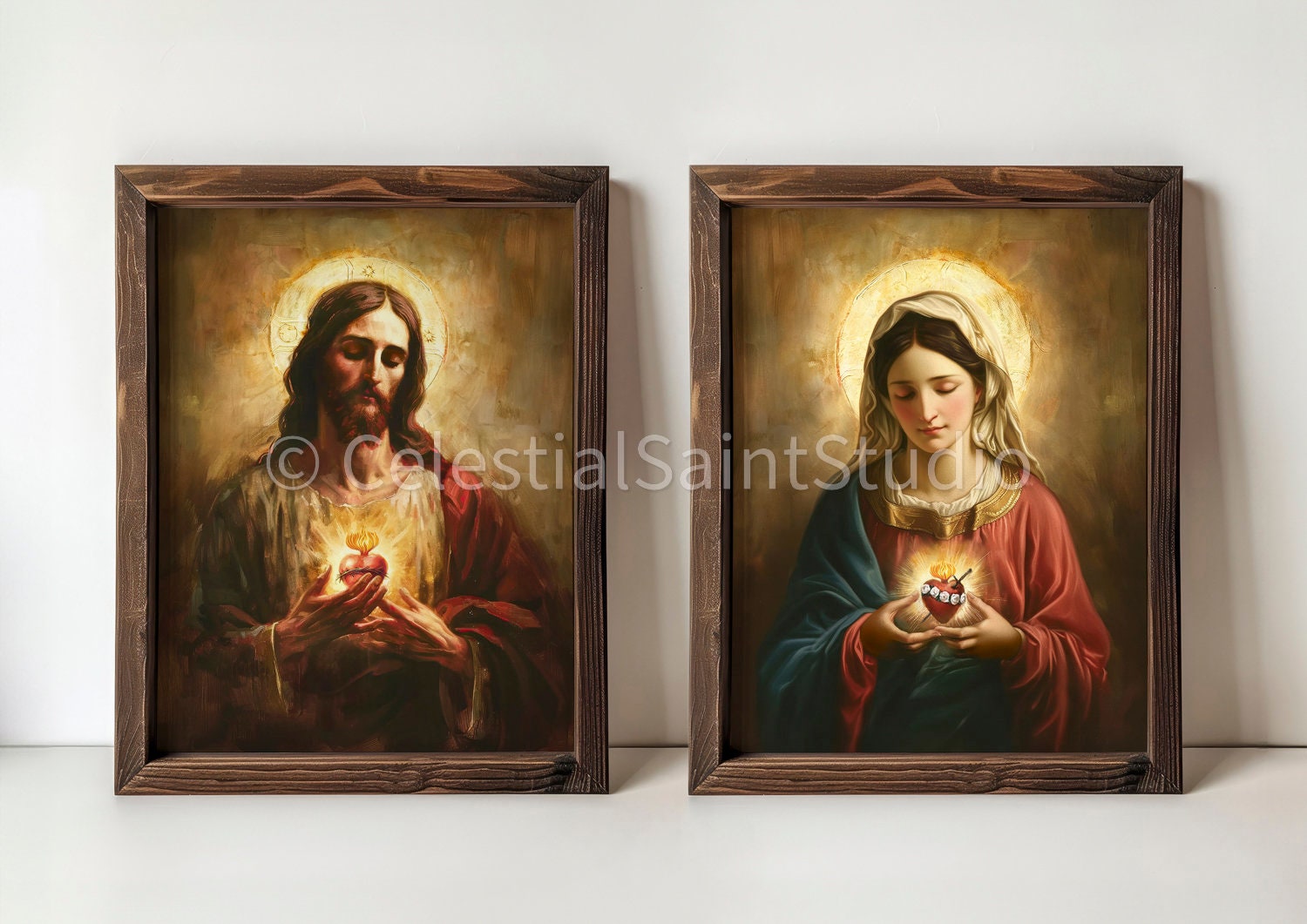 Sacred Hearts of Jesus and Mary | Sagrado Corazon De Jesus | Immaculate Heart of Mary | Digital Download | Catholic Art