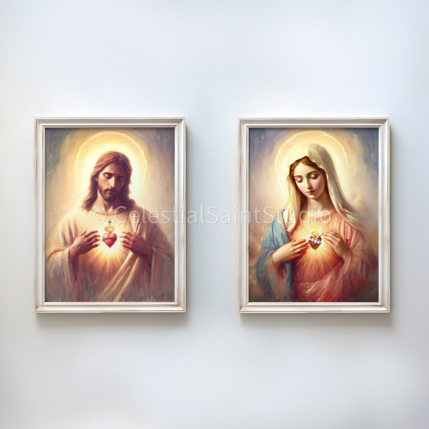 Sacred Hearts of Jesus and Mary | Sagrado Corazon De Jesus | Immaculate Heart of Mary | Digital Download | Catholic Art