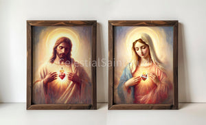 Sacred Hearts of Jesus and Mary | Sagrado Corazon De Jesus | Immaculate Heart of Mary | Digital Download | Catholic Art